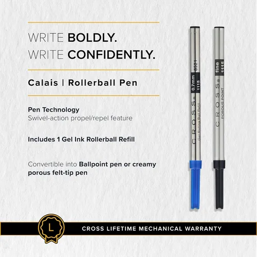 Miniatura 6 de Cross Calais - Bolígrafo de tinta de gel recargable, de punta media, incluye caja de regalo premium - Azul metálico mate Azul medianoche metálico