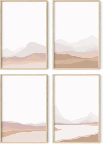 Miniatura 11 de HAUS AND HUES Arte de pared de montaña – Juego de 4 decoración de paisaje moderno de mediados de siglo, naturaleza y arte moderno Marco beige de 8