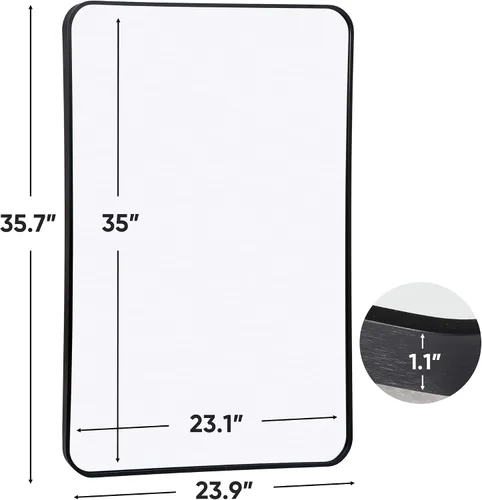 Miniatura 3 de ZenStyle Espejo de pared rectangular con marco de metal negro de 24 x 36 pulgadas, espejo de baño con borde de pico para entradas, salas de estar
