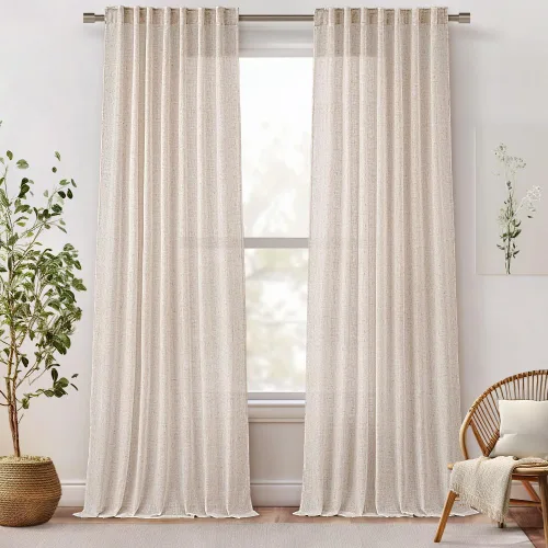 Miniatura 2 de MIULEE Cortinas de lino natural de 84 pulgadas de largo 2 paneles, con pestaña trasera con cinta plisada, cortinas de textura de lino suave y gruesa