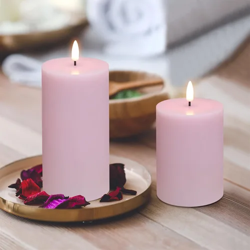 Miniatura 7 de Velas de pilar sin llama rosas con control remoto, velas LED operadas por batería, velas eléctricas falsas de cera real parpadeantes, juego de 3