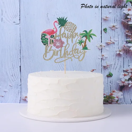 Miniatura 7 de 1 pieza de decoración de pastel de flamenco con purpurina para palmera, tortuga, hoja, flor, piña, flamenco, decoración para tartas tropicales
