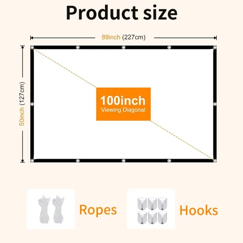 Miniatura 2 de Pantalla de proyector portátil de 100 pulgadas para exteriores: Pantalla de cine en casa plegable de pared colgante de interior 4K HD antiarrugas