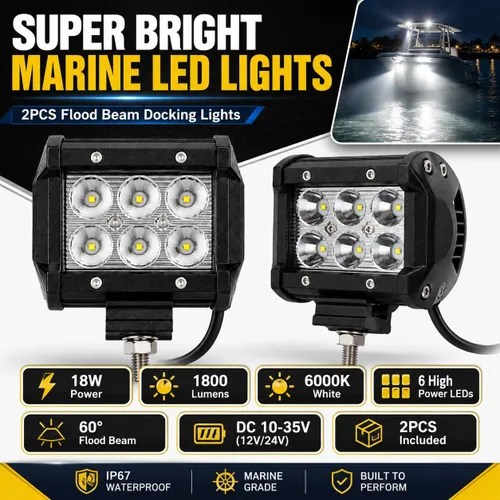 Miniatura 2 de Shangyuan Pontón - Faros delanteros de acoplamiento para barco, luces LED marinas para kayak, bajo, Jon, pesca, lancha, luz de esparcidor, camiseta