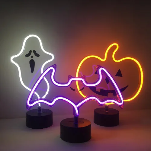 Miniatura 3 de Letrero de neón de calabaza brillante naranja, decoración de Halloween, luz de mesa con USB o batería