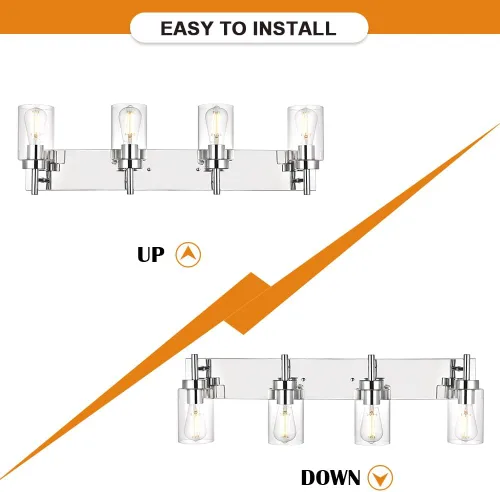 Miniatura 6 de Iluminación moderna de baño con pantalla de vidrio transparente, 4 luces para tocador, lámpara de pared industrial con acabado en cromo, apliques