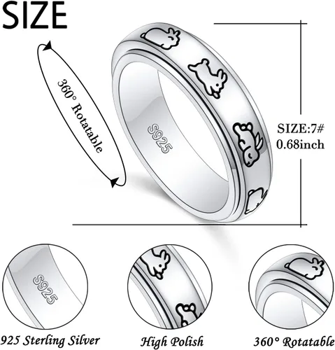 Miniatura 6 de Anillos giratorios de plata de ley S925 para ansiedad, preocupación, aliviar el aburrimiento, TDAH, autismo, banda para mujeres y adolescentes