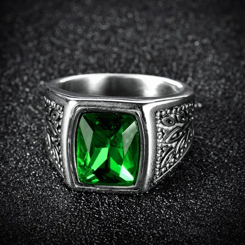 Miniatura 2 de Anillo grueso Masop de acero inoxidable con una esmeralda cuadrada