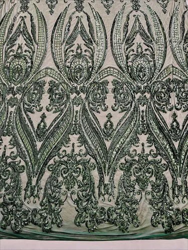Miniatura 33 de Telón de fondo King INC Empire Damask Design con lentejuelas bordadas en una tela de malla elástica de 4 vías (amarillo brillante)