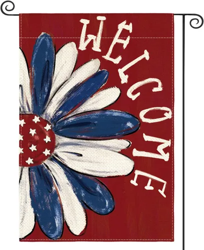 AVOIN colorlife Bandera patriótica de jardín del 4 de julio de 12 x 18 pulgadas de doble cara en el exterior, decoración floral roja de bienvenida