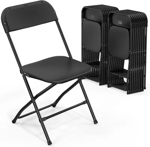 VINGLI Juego de sillas plegables, asiento plegable portátil y cómodo para adultos, marco de metal con panel de plástico, ideal para fiestas, Negro