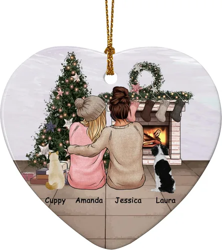 Miniatura 11 de Adorno de Navidad familiar personalizado 2022, nombre personalizado de raza, gato, perro, para pareja de Navidad, círculo redondo, adorno