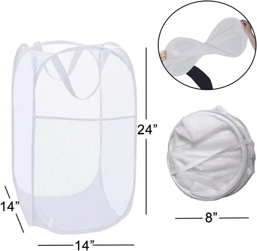Miniatura 2 de Paquete de 2 cestas de malla desplegables para la lavandería, cestas plegables para ropa sucia, cestas de almacenamiento plegables con asas y Blanco