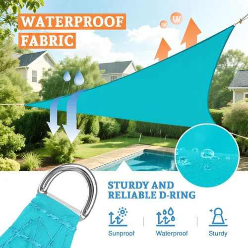Miniatura 2 de Toldo tipo vela triangular de 5 x 5 x 7.1 pies, impermeable, resistente, bloqueo de luz solar para patio al aire libre, pérgola, jardín (turquesa)