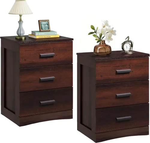 Miniatura 14 de WLIVE Black Night Stand with 3 Drawers, Small Wooden Nightstand, Bed Side Table for Bedroom, Living Room, Dorm, Modern Minimalist Bedside Table