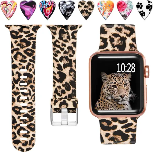 Miniatura 11 de Laffav Compatible con Apple Watch Bandas de 42mm 41mm 40mm 38mm para Mujeres y Hombres, Pulseras de Silicona Suave con Patrón Impreso Indeleble