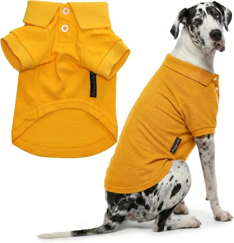 Miniatura 24 de Parisian Pet Polo para perro – Camisa de algodón transpirable en amarillo sólido – Ropa de verano tipo pullover con cuello abotonado para perros