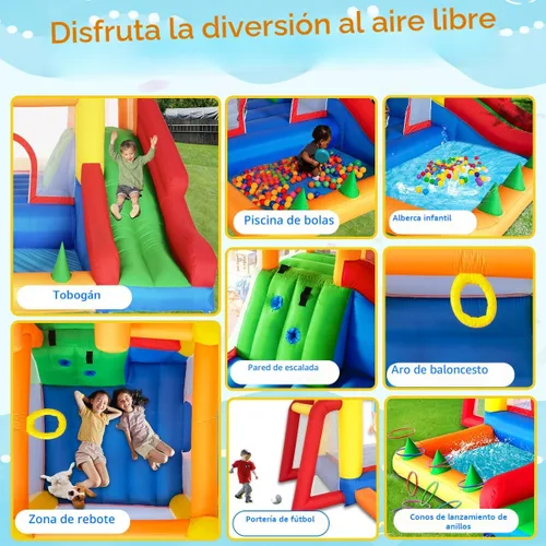 Miniatura 2 de Baralir Casa de rebote 7 en 1 para niños de 3 a 10 años, castillo hinchable con tobogán largo, piscina para niños (pozo de pelota), portería