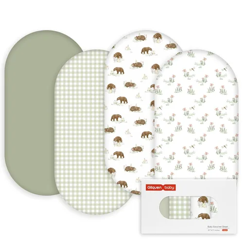 Miniatura 33 de Gllquen Baby Paquete de 4 sábanas de moisés, transpirable y acogedora, sábana bajera elástica para cuna de viaje, patrón floral de moda, sábanas