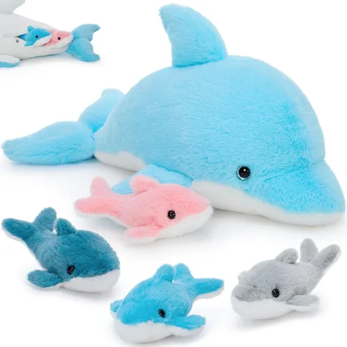 Miniatura 32 de Tezituor Juego de 5 lagartos de peluche realistas con bebés, 26.4 pulgadas, gran peluche de dragón barbudo, juguete de juguete para niños