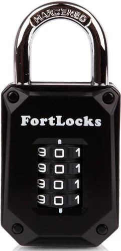 FortLocks - Candado de combinación de 4 dígitos, resistente, de acero inoxidable endurecido, resistente a la intemperie y al aire libre, fácil de