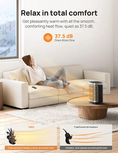 Miniatura 7 de DREO Calentador de espacio para baño e interior, calentador portátil, calentador de cerámica PTC, seguro y silencioso de 1500 W, termostato digital