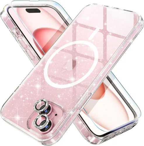 Miniatura 28 de Choiche Funda magnética para iPhone 15 Pro Max, funda transparente con purpurina brillante para mujer
