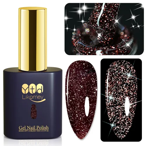 Miniatura 18 de YTD Likomey - Esmalte de uñas de gel con purpurina reflectante, 0.5 fl oz (15 ml), color negro con destellos de diamante, tono azul oscuro