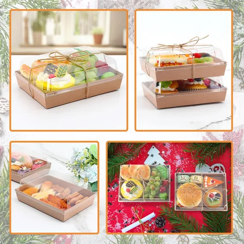 Miniatura 5 de Cajas de embutidos de 7 x 5 x 2.5 pulgadas con tapas transparentes, cajas grandes desechables de postre de panadería, recipientes para llevar