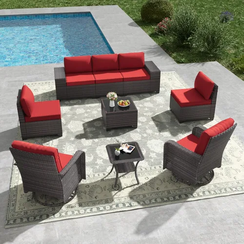 Miniatura 25 de Kullavik Juego de 13 muebles de patio al aire libre con mesa de fogata de gas propano de 43 pulgadas, 55000 BTU, mimbre de polietileno, sofá Arena