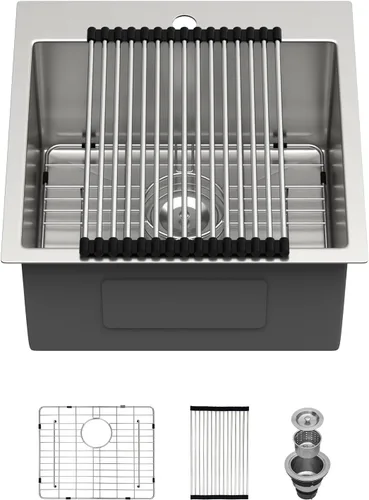 Miniatura 36 de Fregadero de cocina para exteriores, 21 x 20 pulgadas, fregadero de barra para exteriores, fregaderos de cocina de acero inoxidable de montaje