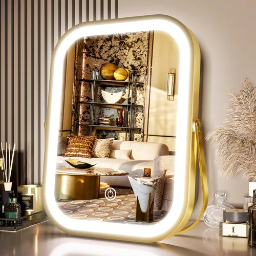 Miniatura 20 de PRIMETEK Espejo de tocador con luces, espejo de maquillaje grande de 19 x 22 pulgadas con luces, espejo de maquillaje iluminado LED, pantalla táctil