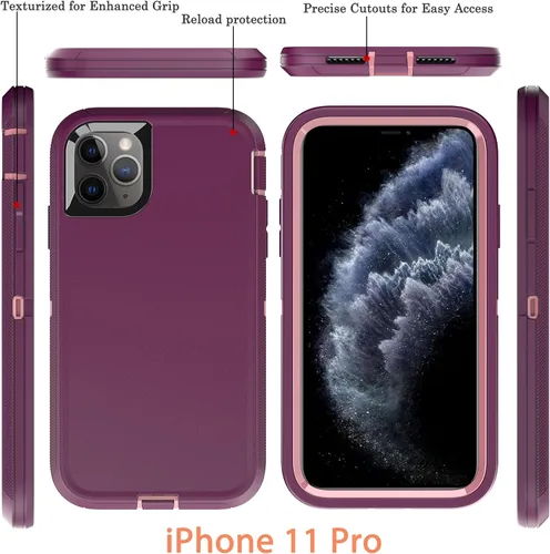 Miniatura 6 de YmhxcY Funda para iPhone 11 Pro, a prueba de golpes, a prueba de caídas, a prueba de polvo, a prueba de caídas, 3 capas, duradera, funda de teléfono