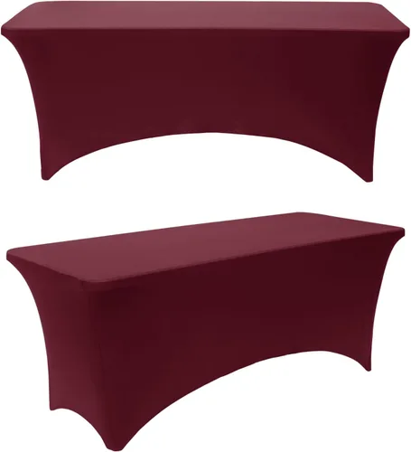 Miniatura 10 de Paquete de 2 manteles rectangulares elásticos de 6 pies para cocina, comedor, elástico, resistente a las arrugas, de elastano, lavable, para Rosa