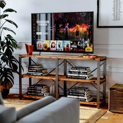 Miniatura 5 de IRONCK Mesa Consola Rústica de Entrada, Mesa Larga de Pasillo de 55 Pulgadas de 3 Niveles, Soporte de TV Centro de Entretenimiento Soporte