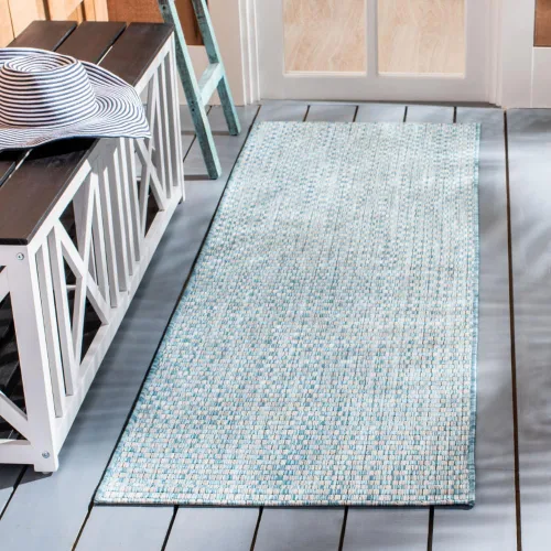 Miniatura 55 de SAFAVIEH Alfombra lavable al aire libre Courtyard Collection - 6'7" x 9'6", azul claro y gris claro, no desprende pelusa y fácil limpieza, ideal