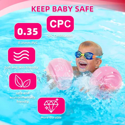 Miniatura 4 de Flotadores inflables de brazo para niños, bandas de brazo de natación rosa y azul para piscina, flotadores de brazo para piscina, alas de agua