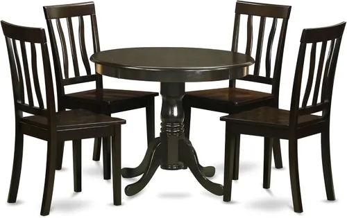 Miniatura 11 de East West Furniture ANTI3-BLK-W Juego de mesa y sillas de cocina de 3 piezas contiene una mesa de comedor redonda con pedestal y 2 sillas de asiento