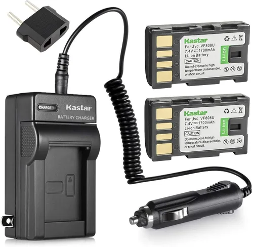 Kastar Batería BN-VF808 (paquete de 2) y kit de cargador para JVC BN-VF808, BN-VF808U, BN-VF815, BN-VF815U, BN-VF823, BN-VF823U y JVC MiniDV, Everio