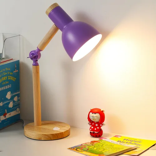 Lámpara de mesa, pequeña luz de escritorio de madera, lámpara de escritorio de madera tricolor de 5 W, lámpara de dormitorio, lámpara de escritorio