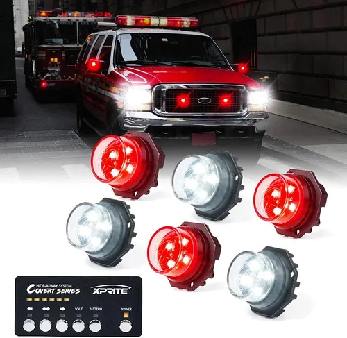 Miniatura 20 de Xprite Kit de luces estroboscópicas LED ámbar ocultas, 20 patrones intermitentes con panel de control, faros, luces traseras, luces antiniebla