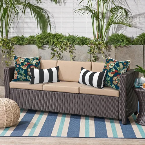 Miniatura 891 de Juego de 2 almohadas para exteriores de 16 x 16 pulgadas, repelentes al agua con interiores, para muebles de patio, hogar, jardín, geometría bohemia