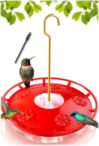 eWonLife Comedero para colibríes para exteriores, platillo a prueba de fugas de 16 onzas con foso de hormigas integrado, 5 puertos de alimentación a