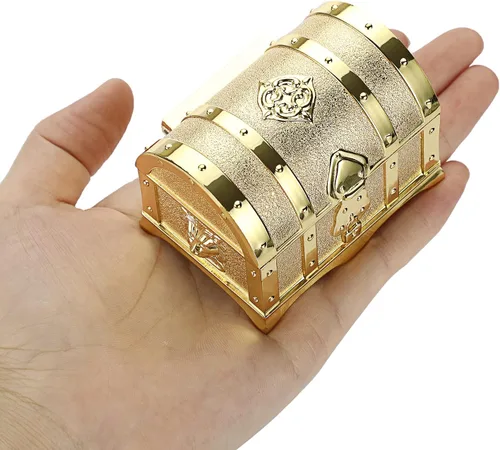 Miniatura 2 de Hipiwe Joyero de metal vintage con diseño de cofre del tesoro, aretes de anillo pequeño, collar de recuerdo para niñas, mujeres y mujeres, dorado