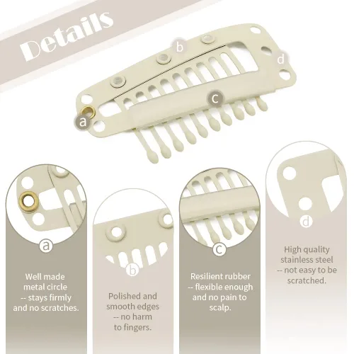 Miniatura 29 de Dreamlover - Clips para extensiones de cabello, clips para peluca con 9 dientes, 30 piezas Beige