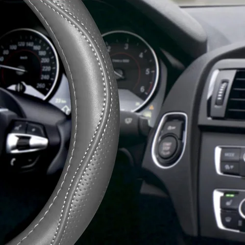 Miniatura 3 de HAOKAY Funda de volante de cuero genuino gris de grado superior para hombres y mujeres, funda de volante de lujo para automóviles, SUV y camiones