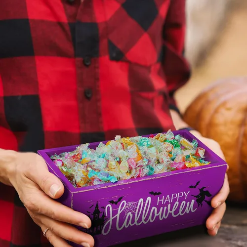 Miniatura 4 de Sintuff Cuenco de madera para dulces de Halloween, soporte grande y divertido para platos de dulces, vajilla de truco o trato para fiestas