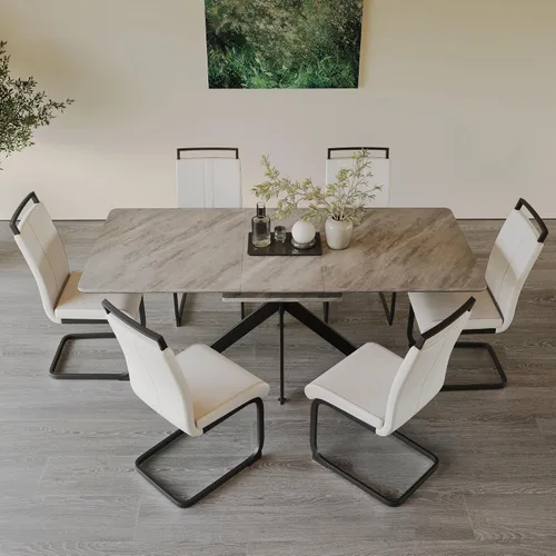 Miniatura 40 de Mesa de comedor de mármol para 4-8, mesa de comedor extensible de 62.4 a 78.15 pulgadas, mesa de cocina moderna, mesa rectangular que ahorra espacio