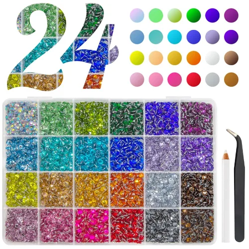 qiipii 24 Color 5mm Piedras de Resina de Cristal de Colores con Parte Trasera Plana para Manualidades, Piedras de Diamantes de Imitación Arcoíris,