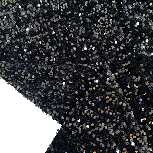 Miniatura 4 de Tela de lentejuelas negras de terciopelo de 1 yarda de largo, tela de lino brillante para coser, tela de spandex de terciopelo para vestido